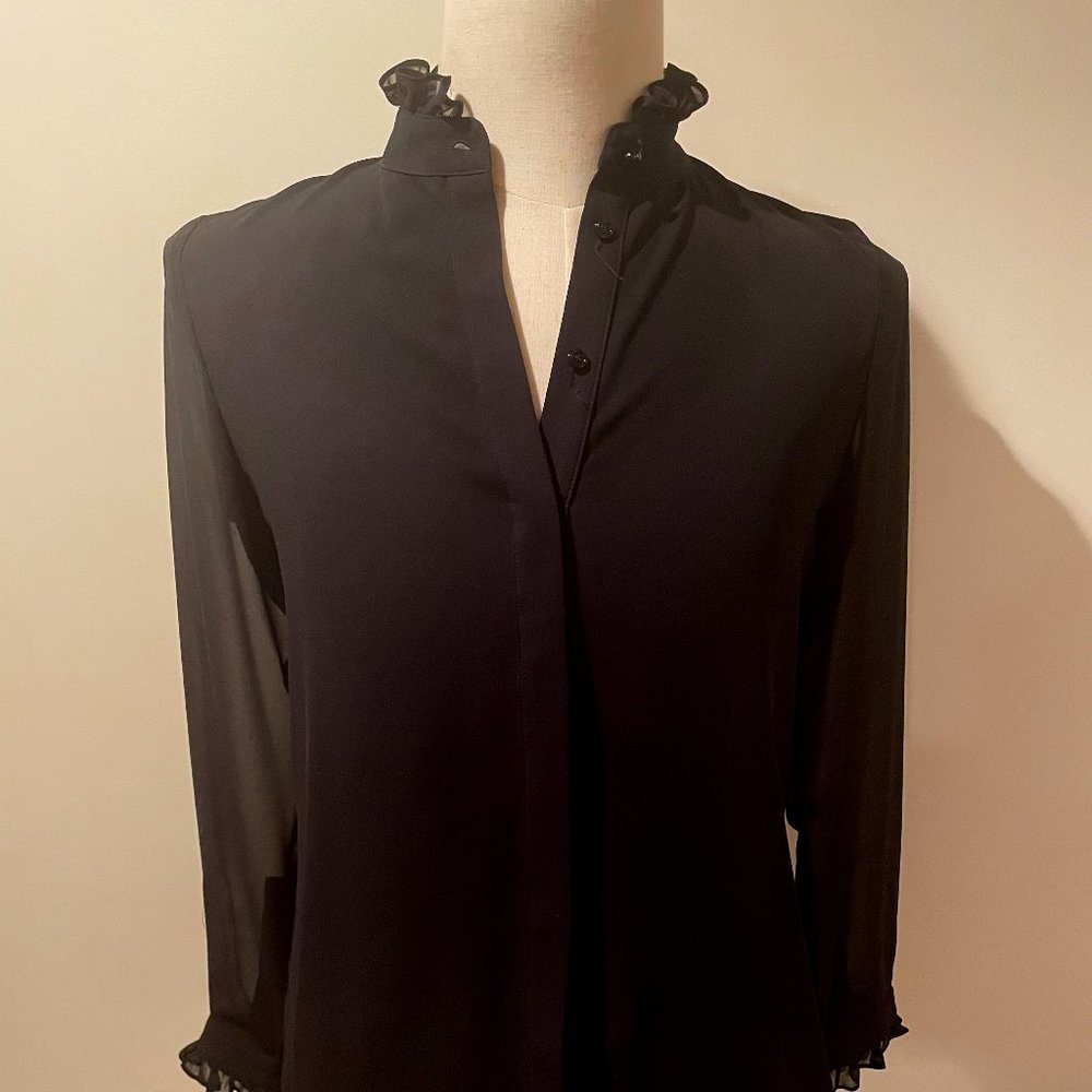 Women's Black Anne Klein  Button-front Blouse
